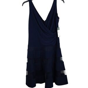 NWT Lauren Ralph Lauren Navy Sleeveless Lace Panel Fit‎ & Flare Dress  Size 10P